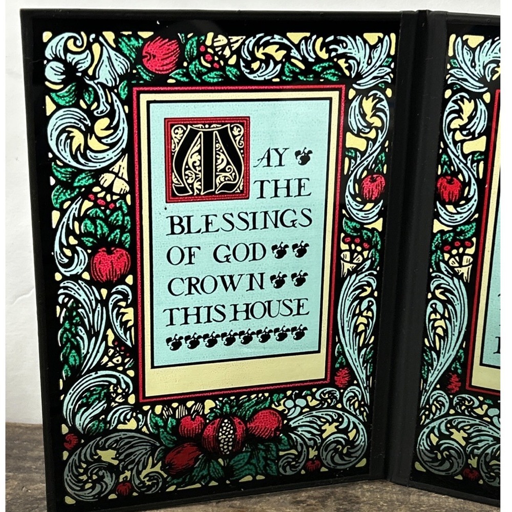 Religious Stained Glass Style Folding Diptych House Blessing Biblical Verse Art - Picture 2 of 7
